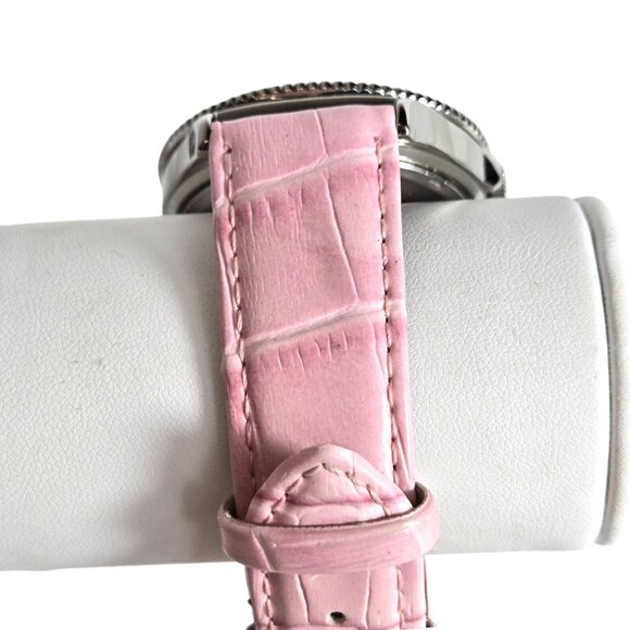 Techno Master Womens Pink Heart Diamond Dial Pink Leather Band Watch TM2135 Rare - Picture 4 of 10